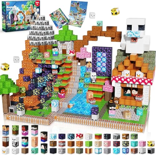 Magnetische Bausteine 150 Teile »Block-Abenteuer« – Inspiriert vom Kult-Film! Magnetbausteine mit Skeletten, Gleisen & Familien-Figuren Beschäftigung Autofahrt Kinder Spielzeug ab 4 5 6 7 Jahren von Magnetopia