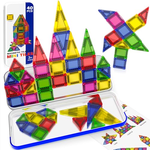Magnetische Bausteine ultimative Magnetbausteine Reisebox: Starke 40pcs Mini-Magnetfliesen für Stille Beschäftigung Autofahrte Kinder Reisespiele ab 4 5 6 7 8 in Robuster Metallbox von Magnetopia