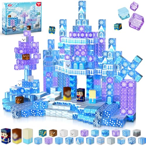 Magneverse Magnetische Bausteine, 100 Pcs Magnetbausteine Bauen Einer eisblaue Zauberwelt, kreative Kinderspielzeug Ostern Geschenke für Jungen und Mädchen ab 3 Jahren, STEM sensorisches Spielzeug von Magneverse