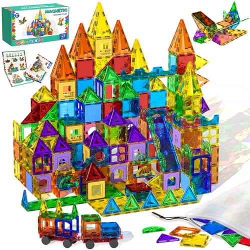 Magneverse Magnetische Bausteine 123 Teile - Magnetbausteine für Kinder ab 3 4 5 6 7 8 9 Jahren, Magnetische Fliesen STEM Montessori Kreatives Konstruktionsspielzeug, Geschenke für Mädchen & Jungen von Magneverse