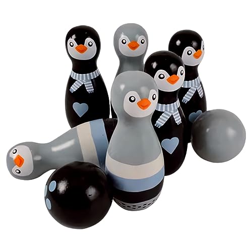Magni Kinder Bowlingspiel - Süßes Pinguin Kegelspiel aus Holz für Innen und Außen - Kinder Spielzeug in handlicher Größe für Kinder ab 3 Jahren - 8 teiliges Bowling Set für Junge & Mädchen von Magni