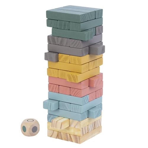 Magni - Turmspiel, Stapelspiel, Geschicklichkeitsspiel für die ganze Familie, Balance Tower gefertigt aus nachhaltigem Holz, Wackelturm Pastellfarben ab 3 Jahren von Magni