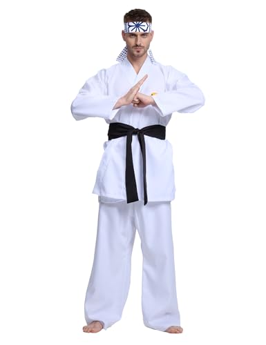 Mahoon Karate-Kostüm für Erwachsene, Deluxe-Karate-Uniform-Set mit Gürtel und Stirnband für Halloween-Party, Cosplay-Outfit Mahoon Karate-Kostüm für Erwachsene, Deluxe-Karate-Uniform-Set mit Gürtel und Stirnband für Halloween-Party, Cosplay-Outfit von Mahoon