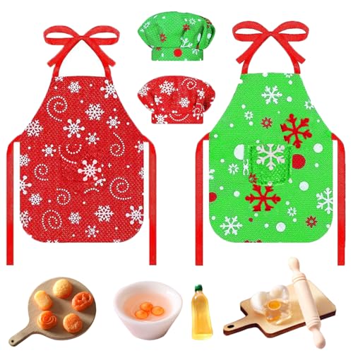 Miniatur Kochwerkzeug, Weihnachten Elf Puppe Kostüm Zubehör, Miniatur Wichtel Zubehör Backen, Wichtel Zubehör, Mini Weihnachten Kochschürze, Inklusive Miniatur Kochwerkzeug für Dollhouse von MaibaoteMbt