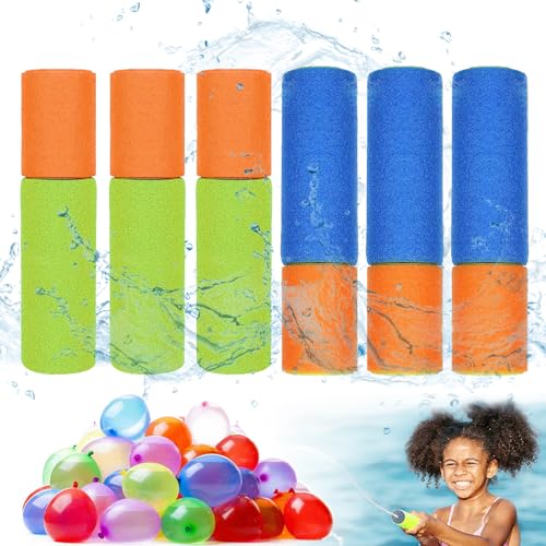 Wasserpistolen für Kinder, 6 Stück Schaumstoff Wasserspritzpistole mit 120St Wasserbomben Luftballons, Wasserspritzpistole mit Reichweite, Spritzpistole für Sommer-Spiel im Freien mit Wasser von MaibaoteMbt