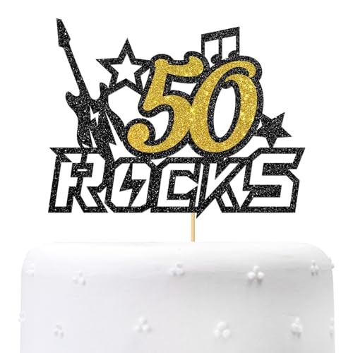 Maicaiffe 50 Rocks Cake Topper, Rock'n'Roll Party Cake Decorations - Music Rock 50th Birthday Party Cake Supplies Black Glitter Maicaiffe 50 Rocks Cake Topper, Rock'n'Roll Party Cake Decorations - Music Rock 50th Birthday Party Cake Supplies Black Glitter von Maicaiffe