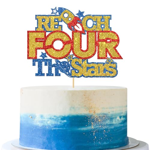 Maicaiffe Reach Four the Stars Tortenaufsatz für Kinder zum 4. Geburtstag – Weltraum Sterne Rakete Weltraum Thema 4. Geburtstag inspirierte Geschichte Party Kuchen Dekorationen Glitzer Maicaiffe Reach Four the Stars Tortenaufsatz für Kinder zum 4. Geburtstag – Weltraum Sterne Rakete Weltraum Thema 4. Geburtstag inspirierte Geschichte Party Kuchen Dekorationen Glitzer von Maicaiffe