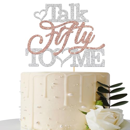 Maicaiffe Talk Fifty to Me Tortenaufsatz, 50. Geburtstag, Party-Kuchendekorationen – Prost bis 50 Jahre – 50 Jahre geliebte Party-Kuchenzubehör, silberfarbener Glitzer Maicaiffe Talk Fifty to Me Tortenaufsatz, 50. Geburtstag, Party-Kuchendekorationen – Prost bis 50 Jahre – 50 Jahre geliebte Party-Kuchenzubehör, silberfarbener Glitzer von Maicaiffe