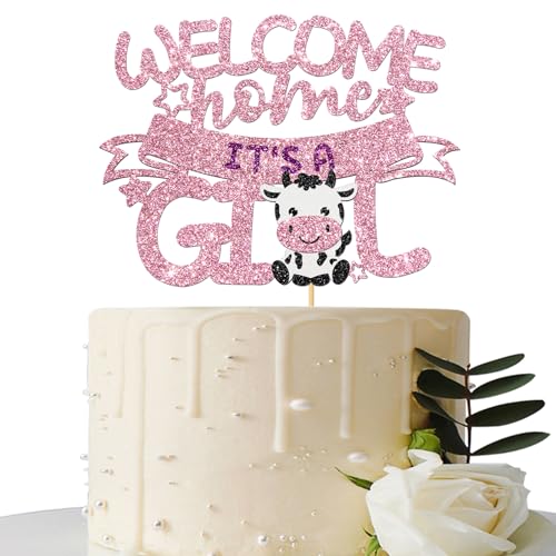 Maicaiffe Tortenaufsatz mit Aufschrift "It's a Girl", Kuhschild, Aufschrift "Welcome Home It's a Girl", Kuchendekorationen – Geschlechtsoffenbarung, Party-Kuchenzubehör, rosa Glitzer Maicaiffe Tortenaufsatz mit Aufschrift "It's a Girl", Kuhschild, Aufschrift "Welcome Home It's a Girl", Kuchendekorationen – Geschlechtsoffenbarung, Party-Kuchenzubehör, rosa Glitzer von Maicaiffe