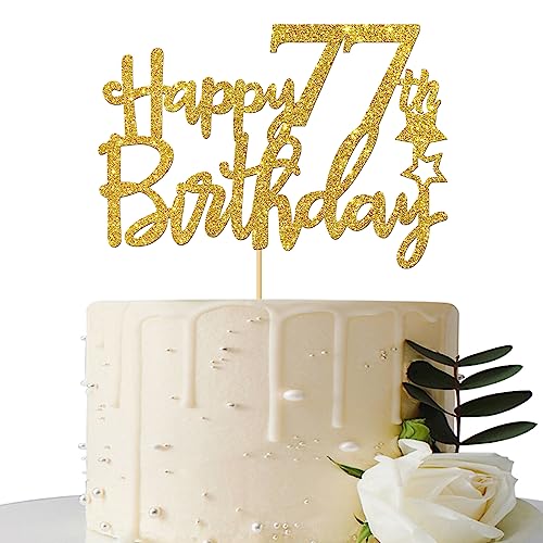 Tortenaufsatz zum 77. Geburtstag, goldfarbener Glitzer, Partyzubehör zum 77. Geburtstag Tortenaufsatz zum 77. Geburtstag, goldfarbener Glitzer, Partyzubehör zum 77. Geburtstag von Maicaiffe