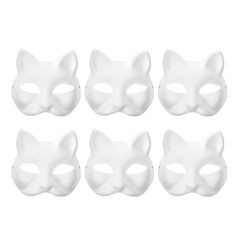 Katzenmaske, weißes Papier, 6 Stück, weißes Gesicht, Anime-Halbgesichtsmaske für selbstgemachte bemalte Masken, handbemalte Maske von Maidong
