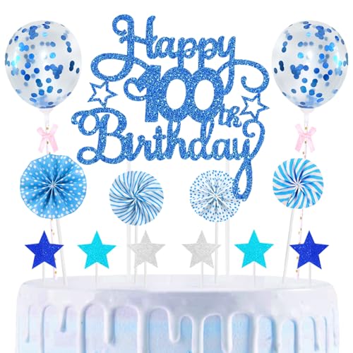 100th Geburtstag Kuchen Dekoration Kuchen Toppers Birthday Torten Dekoration Sternen Papierfächer Ballon Torte Toppers Kuchendeko für 100. Geburtstag Dekorationen Party Zubehör, Blau 100th Geburtstag Kuchen Dekoration Kuchen Toppers Birthday Torten Dekoration Sternen Papierfächer Ballon Torte Toppers Kuchendeko für 100. Geburtstag Dekorationen Party Zubehör, Blau von Maigendoo