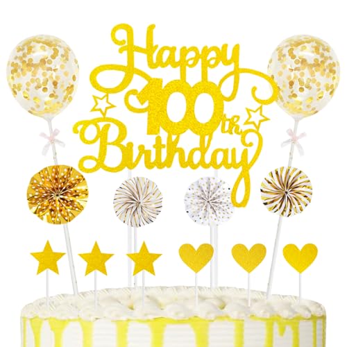 100th Geburtstag Kuchen Dekoration Kuchen Toppers Birthday Torten Dekoration Herz Sternen Papierfächer Ballon Torte Toppers Kuchendeko für 100. Geburtstag Dekorationen Party Zubehör, Gold 100th Geburtstag Kuchen Dekoration Kuchen Toppers Birthday Torten Dekoration Herz Sternen Papierfächer Ballon Torte Toppers Kuchendeko für 100. Geburtstag Dekorationen Party Zubehör, Gold von Maigendoo