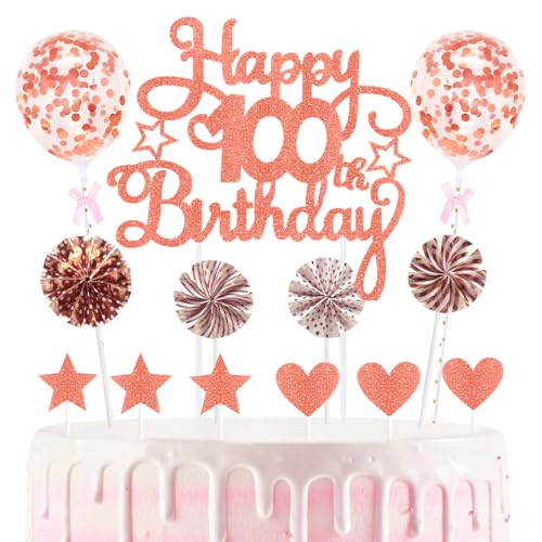 100th Geburtstag Kuchen Dekoration Kuchen Toppers Birthday Torten Dekoration Sternen Herz Papierfächer Ballon Torte Toppers Kuchendeko für 100. Geburtstag Dekorationen Party Zubehör von Maigendoo