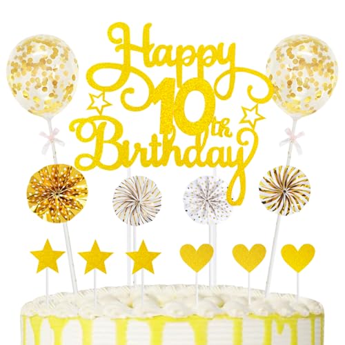 10th Geburtstag Kuchen Dekoration Kuchen Toppers Birthday Torten Dekoration Herz Sternen Papierfächer Ballon Torte Toppers Kuchendeko für 10. Geburtstag Dekorationen Party Zubehör, Gold 10th Geburtstag Kuchen Dekoration Kuchen Toppers Birthday Torten Dekoration Herz Sternen Papierfächer Ballon Torte Toppers Kuchendeko für 10. Geburtstag Dekorationen Party Zubehör, Gold von Maigendoo