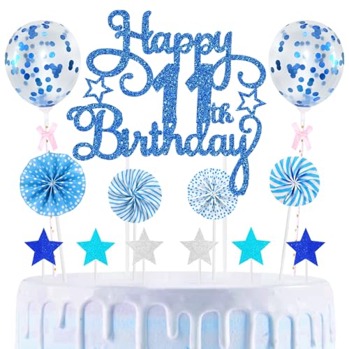 11th Geburtstag Kuchen Dekoration Kuchen Toppers Birthday Torten Dekoration Sternen Papierfächer Ballon Torte Toppers Kuchendeko für 11. Geburtstag Dekorationen Party Zubehör, Blau 11th Geburtstag Kuchen Dekoration Kuchen Toppers Birthday Torten Dekoration Sternen Papierfächer Ballon Torte Toppers Kuchendeko für 11. Geburtstag Dekorationen Party Zubehör, Blau von Maigendoo