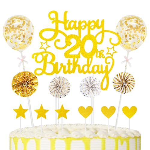 20th Geburtstag Kuchen Dekoration Kuchen Toppers Birthday Torten Dekoration Herz Sternen Papierfächer Ballon Torte Toppers Kuchendeko für 20. Geburtstag Dekorationen Party Zubehör, Gold 20th Geburtstag Kuchen Dekoration Kuchen Toppers Birthday Torten Dekoration Herz Sternen Papierfächer Ballon Torte Toppers Kuchendeko für 20. Geburtstag Dekorationen Party Zubehör, Gold von Maigendoo