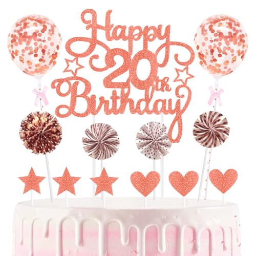 20th Geburtstag Kuchen Dekoration Kuchen Toppers Birthday Torten Dekoration Sternen Herz Papierfächer Ballon Torte Toppers Kuchendeko für 20. Geburtstag Dekorationen Party Zubehör von Maigendoo