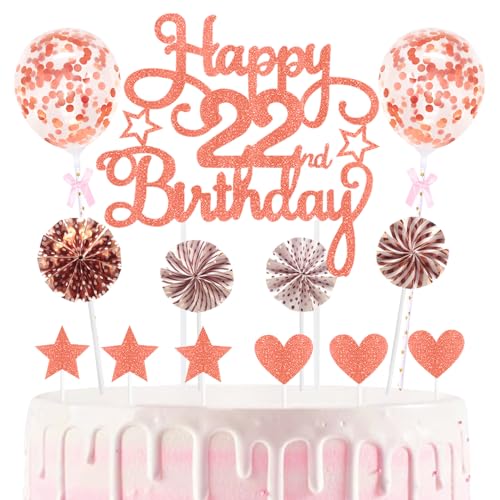 22nd Geburtstag Kuchen Dekoration Kuchen Toppers Birthday Torten Dekoration Sternen Herz Papierfächer Ballon Torte Toppers Kuchendeko für 22. Geburtstag Dekorationen Party Zubehör von Maigendoo