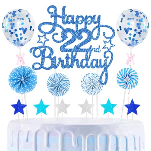 22nd Geburtstag Kuchen Dekoration Kuchen Toppers Birthday Torten Dekoration Sternen Papierfächer Ballon Torte Toppers Kuchendeko für 22. Geburtstag Dekorationen Party Zubehör, Blau 22nd Geburtstag Kuchen Dekoration Kuchen Toppers Birthday Torten Dekoration Sternen Papierfächer Ballon Torte Toppers Kuchendeko für 22. Geburtstag Dekorationen Party Zubehör, Blau von Maigendoo
