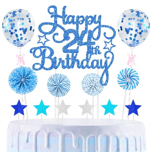 24th Geburtstag Kuchen Dekoration Kuchen Toppers Birthday Torten Dekoration Sternen Papierfächer Ballon Torte Toppers Kuchendeko für 24. Geburtstag Dekorationen Party Zubehör, Blau 24th Geburtstag Kuchen Dekoration Kuchen Toppers Birthday Torten Dekoration Sternen Papierfächer Ballon Torte Toppers Kuchendeko für 24. Geburtstag Dekorationen Party Zubehör, Blau von Maigendoo