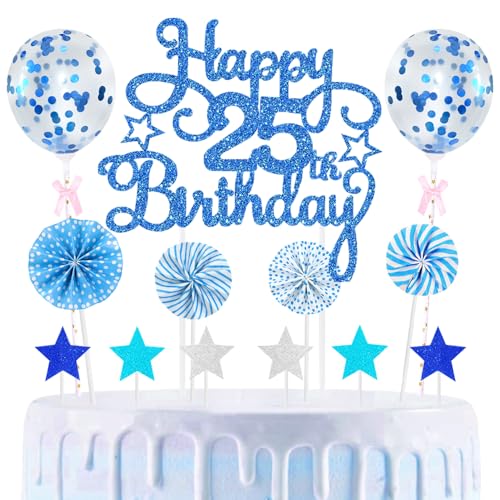25th Geburtstag Kuchen Dekoration Kuchen Toppers Birthday Torten Dekoration Sternen Papierfächer Ballon Torte Toppers Kuchendeko für 25. Geburtstag Dekorationen Party Zubehör, Blau 25th Geburtstag Kuchen Dekoration Kuchen Toppers Birthday Torten Dekoration Sternen Papierfächer Ballon Torte Toppers Kuchendeko für 25. Geburtstag Dekorationen Party Zubehör, Blau von Maigendoo