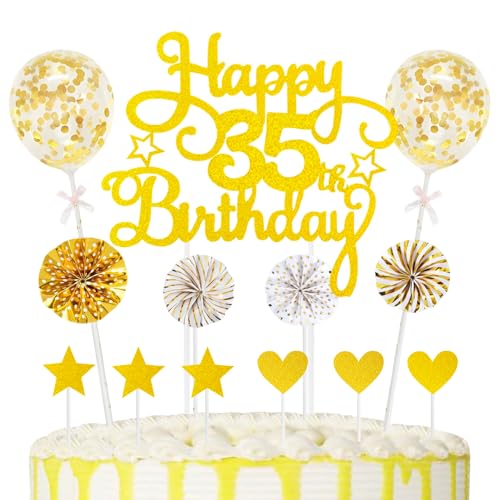 35th Geburtstag Kuchen Dekoration Kuchen Toppers Birthday Torten Dekoration Herz Sternen Papierfächer Ballon Torte Toppers Kuchendeko für 35. Geburtstag Dekorationen Party Zubehör, Gold 35th Geburtstag Kuchen Dekoration Kuchen Toppers Birthday Torten Dekoration Herz Sternen Papierfächer Ballon Torte Toppers Kuchendeko für 35. Geburtstag Dekorationen Party Zubehör, Gold von Maigendoo