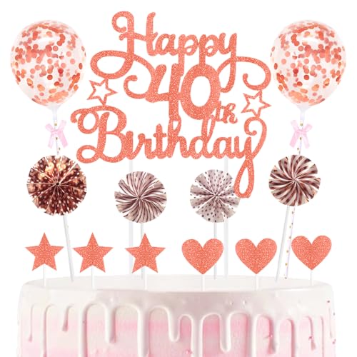 40th Geburtstag Kuchen Dekoration Kuchen Toppers Birthday Torten Dekoration Sternen Herz Papierfächer Ballon Torte Toppers Kuchendeko für 40. Geburtstag Dekorationen Party Zubehör von Maigendoo