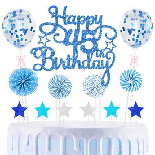 45th Geburtstag Kuchen Dekoration Kuchen Toppers Birthday Torten Dekoration Sternen Papierfächer Ballon Torte Toppers Kuchendeko für 45. Geburtstag Dekorationen Party Zubehör, Blau 45th Geburtstag Kuchen Dekoration Kuchen Toppers Birthday Torten Dekoration Sternen Papierfächer Ballon Torte Toppers Kuchendeko für 45. Geburtstag Dekorationen Party Zubehör, Blau von Maigendoo