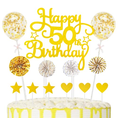 50th Geburtstag Kuchen Dekoration Kuchen Toppers Birthday Torten Dekoration Herz Sternen Papierfächer Ballon Torte Toppers Kuchendeko für 50. Geburtstag Dekorationen Party Zubehör, Gold 50th Geburtstag Kuchen Dekoration Kuchen Toppers Birthday Torten Dekoration Herz Sternen Papierfächer Ballon Torte Toppers Kuchendeko für 50. Geburtstag Dekorationen Party Zubehör, Gold von Maigendoo