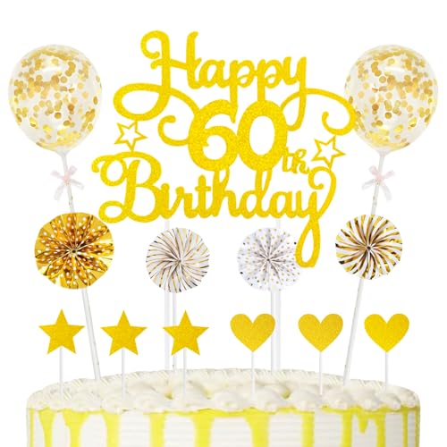 60th Geburtstag Kuchen Dekoration Kuchen Toppers Birthday Torten Dekoration Herz Sternen Papierfächer Ballon Torte Toppers Kuchendeko für 60. Geburtstag Dekorationen Party Zubehör, Gold 60th Geburtstag Kuchen Dekoration Kuchen Toppers Birthday Torten Dekoration Herz Sternen Papierfächer Ballon Torte Toppers Kuchendeko für 60. Geburtstag Dekorationen Party Zubehör, Gold von Maigendoo