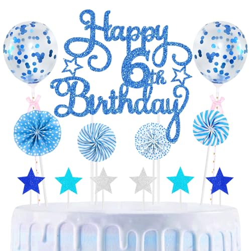 6th Geburtstag Kuchen Dekoration Kuchen Toppers Birthday Torten Dekoration Sternen Papierfächer Ballon Torte Toppers Kuchendeko für 6. Geburtstag Dekorationen Party Zubehör, Blau 6th Geburtstag Kuchen Dekoration Kuchen Toppers Birthday Torten Dekoration Sternen Papierfächer Ballon Torte Toppers Kuchendeko für 6. Geburtstag Dekorationen Party Zubehör, Blau von Maigendoo