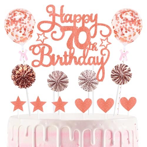 70th Geburtstag Kuchen Dekoration Kuchen Toppers Birthday Torten Dekoration Sternen Herz Papierfächer Ballon Torte Toppers Kuchendeko für 70. Geburtstag Dekorationen Party Zubehör von Maigendoo
