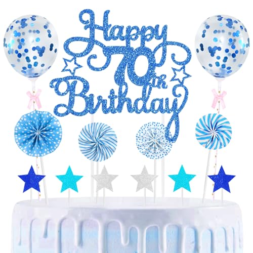70th Geburtstag Kuchen Dekoration Kuchen Toppers Birthday Torten Dekoration Sternen Papierfächer Ballon Torte Toppers Kuchendeko für 70. Geburtstag Dekorationen Party Zubehör, Blau 70th Geburtstag Kuchen Dekoration Kuchen Toppers Birthday Torten Dekoration Sternen Papierfächer Ballon Torte Toppers Kuchendeko für 70. Geburtstag Dekorationen Party Zubehör, Blau von Maigendoo