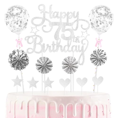 75th Geburtstag Kuchen Dekoration Kuchen Toppers Birthday Torten Dekoration Herz Sternen Papierfächer Ballon Torte Topper Kuchendeko für 75. Geburtstag Dekorationen Party Zubehör, Silber 75th Geburtstag Kuchen Dekoration Kuchen Toppers Birthday Torten Dekoration Herz Sternen Papierfächer Ballon Torte Topper Kuchendeko für 75. Geburtstag Dekorationen Party Zubehör, Silber von Maigendoo