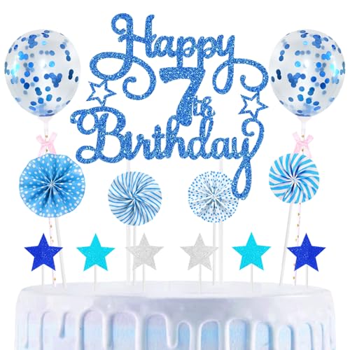 7th Geburtstag Kuchen Dekoration Kuchen Toppers Birthday Torten Dekoration Sternen Papierfächer Ballon Torte Toppers Kuchendeko für 7. Geburtstag Dekorationen Party Zubehör, Blau 7th Geburtstag Kuchen Dekoration Kuchen Toppers Birthday Torten Dekoration Sternen Papierfächer Ballon Torte Toppers Kuchendeko für 7. Geburtstag Dekorationen Party Zubehör, Blau von Maigendoo