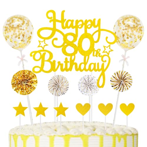 80th Geburtstag Kuchen Dekoration Kuchen Toppers Birthday Torten Dekoration Herz Sternen Papierfächer Ballon Torte Toppers Kuchendeko für 80. Geburtstag Dekorationen Party Zubehör, Gold 80th Geburtstag Kuchen Dekoration Kuchen Toppers Birthday Torten Dekoration Herz Sternen Papierfächer Ballon Torte Toppers Kuchendeko für 80. Geburtstag Dekorationen Party Zubehör, Gold von Maigendoo