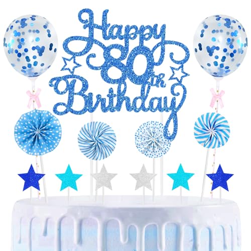 80th Geburtstag Kuchen Dekoration Kuchen Toppers Birthday Torten Dekoration Sternen Papierfächer Ballon Torte Toppers Kuchendeko für 80. Geburtstag Dekorationen Party Zubehör, Blau 80th Geburtstag Kuchen Dekoration Kuchen Toppers Birthday Torten Dekoration Sternen Papierfächer Ballon Torte Toppers Kuchendeko für 80. Geburtstag Dekorationen Party Zubehör, Blau von Maigendoo