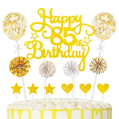 85th Geburtstag Kuchen Dekoration Kuchen Toppers Birthday Torten Dekoration Herz Sternen Papierfächer Ballon Torte Toppers Kuchendeko für 85. Geburtstag Dekorationen Party Zubehör, Gold 85th Geburtstag Kuchen Dekoration Kuchen Toppers Birthday Torten Dekoration Herz Sternen Papierfächer Ballon Torte Toppers Kuchendeko für 85. Geburtstag Dekorationen Party Zubehör, Gold von Maigendoo