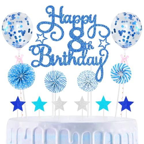 8th Geburtstag Kuchen Dekoration Kuchen Toppers Birthday Torten Dekoration Sternen Papierfächer Ballon Torte Toppers Kuchendeko für 8. Geburtstag Dekorationen Party Zubehör, Blau 8th Geburtstag Kuchen Dekoration Kuchen Toppers Birthday Torten Dekoration Sternen Papierfächer Ballon Torte Toppers Kuchendeko für 8. Geburtstag Dekorationen Party Zubehör, Blau von Maigendoo