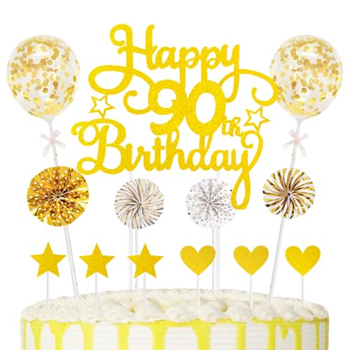 90th Geburtstag Kuchen Dekoration Kuchen Toppers Birthday Torten Dekoration Herz Sternen Papierfächer Ballon Torte Toppers Kuchendeko für 90. Geburtstag Dekorationen Party Zubehör, Gold 90th Geburtstag Kuchen Dekoration Kuchen Toppers Birthday Torten Dekoration Herz Sternen Papierfächer Ballon Torte Toppers Kuchendeko für 90. Geburtstag Dekorationen Party Zubehör, Gold von Maigendoo