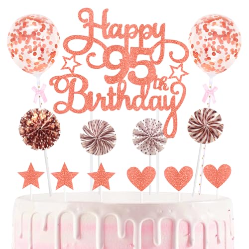 95th Geburtstag Kuchen Dekoration Kuchen Toppers Birthday Torten Dekoration Sternen Herz Papierfächer Ballon Torte Toppers Kuchendeko für 95. Geburtstag Dekorationen Party Zubehör von Maigendoo