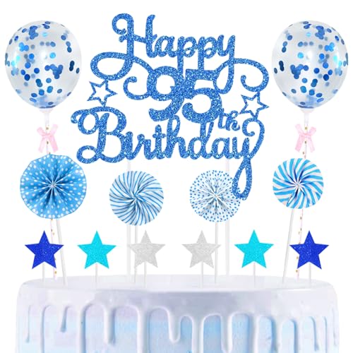 95th Geburtstag Kuchen Dekoration Kuchen Toppers Birthday Torten Dekoration Sternen Papierfächer Ballon Torte Toppers Kuchendeko für 95. Geburtstag Dekorationen Party Zubehör, Blau 95th Geburtstag Kuchen Dekoration Kuchen Toppers Birthday Torten Dekoration Sternen Papierfächer Ballon Torte Toppers Kuchendeko für 95. Geburtstag Dekorationen Party Zubehör, Blau von Maigendoo
