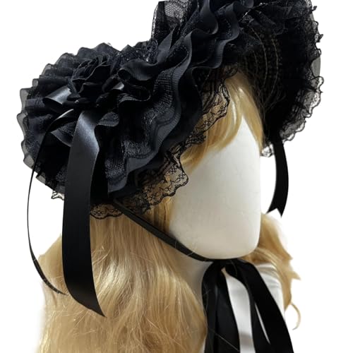Dark Series Punk Strohhut für Rollenspiele Event Bowknot Blumenhut mit verstellbarer Krawatte Halloween Event Kopfbedeckung Rollenspiel Kopfbedeckung für besondere Anlässe von Maigridy