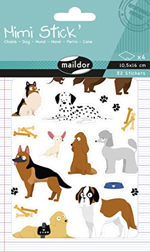 Maildor AE230C - Packung mit 4 Stickerbogen Mimi Stick', 10,5x16 cm, 52 Sticker, Hunde, 1 Pack von Maildor