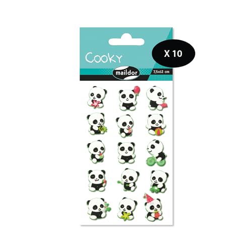 Maildor CY016Opack – eine Packung mit 3D-Aufklebern Cooky, 1 Bogen 7,5 x 12 cm, Panda (15 Aufkleber), 10 Stück von Maildor