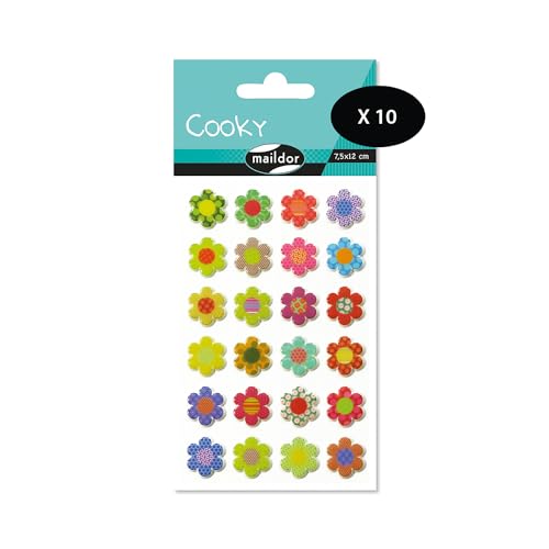 Maildor CY021Opack – eine Packung mit 3D-Aufklebern Cooky, 1 Bogen 7,5 x 12 cm, Blumen (24 Aufkleber), 10 Stück von Maildor