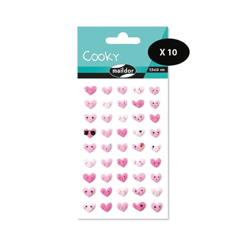 Maildor CY057Opack – eine Packung mit 3D-Aufklebern Cooky, 1 Bogen 7,5 x 12 cm, Emoticones Herzen (45 Aufkleber), 10 Stück von Maildor