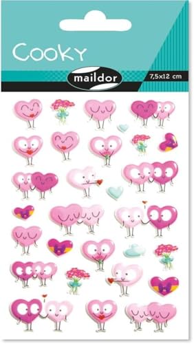 Maildor CY105C - Packung mit 1 Bogen 3D-Aufklebern Cooky, 7,5 x 12 cm, 29 Stickers, 1 Pack, Herzen von Maildor