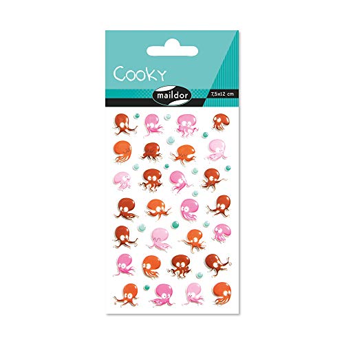 Maildor CY107C - Packung mit 1 Bogen 3D-Aufklebern Cooky, 7,5 x 12 cm, 42 Stickers, 1 Pack, Kraken von Maildor